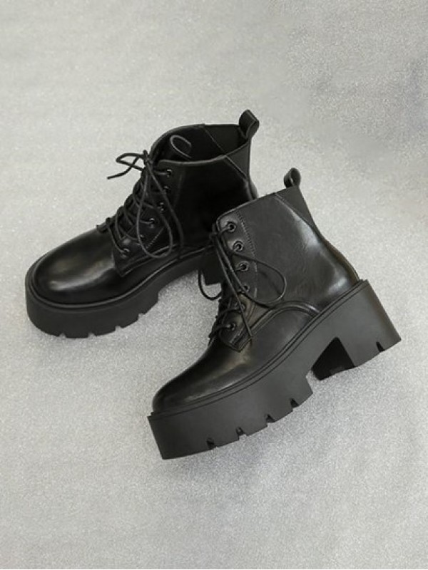 British Style Lace-up Front Combat Platform Boots