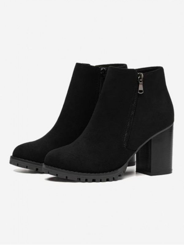 Faux Suede Block Heel Boots