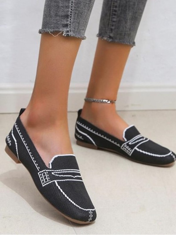 Square Toe Fly Weaving Flat Loafers