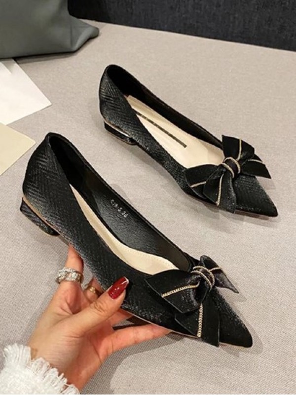 Bow Decor Pointed Toe Flats