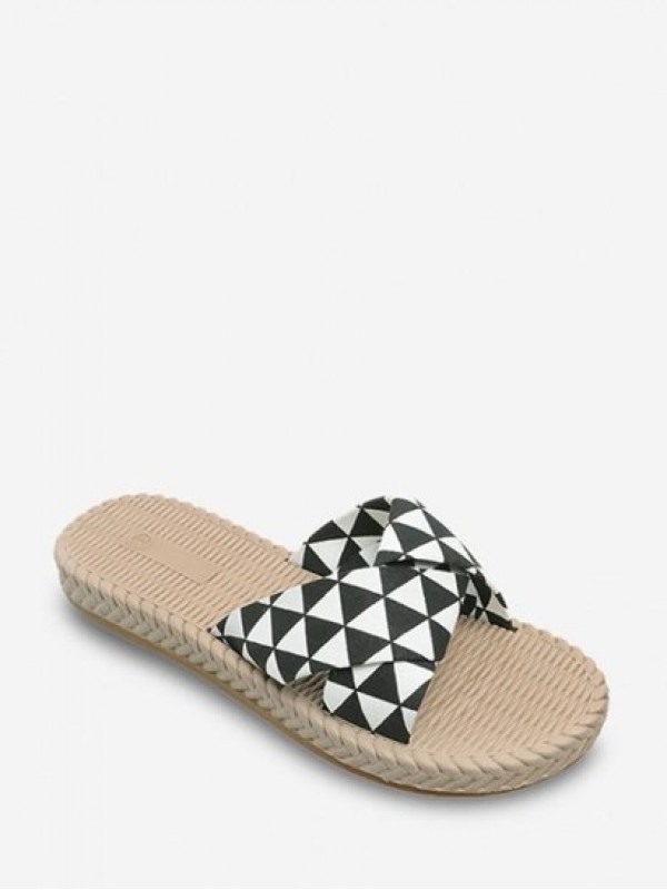 Zebra-stripe Print Cross Strap Flat Sandals