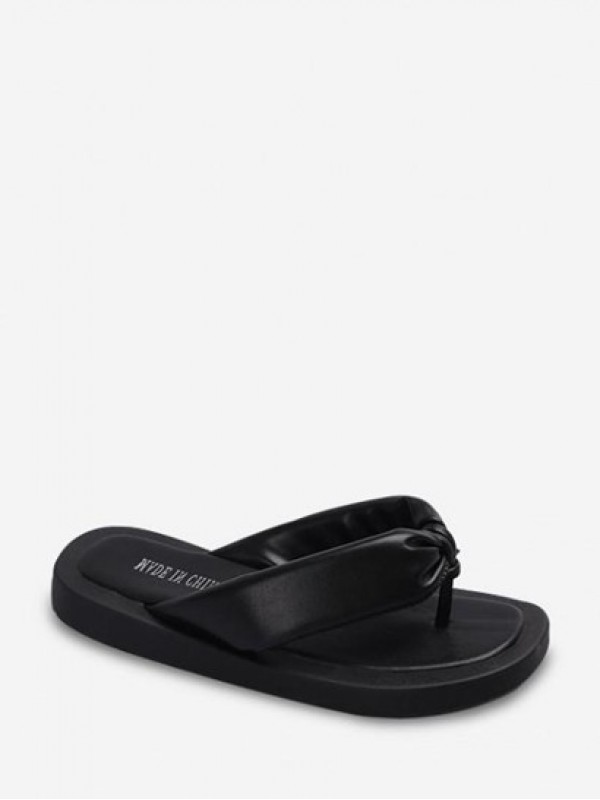 Square Toe Ruched Puffy Vamp Thong Slippers