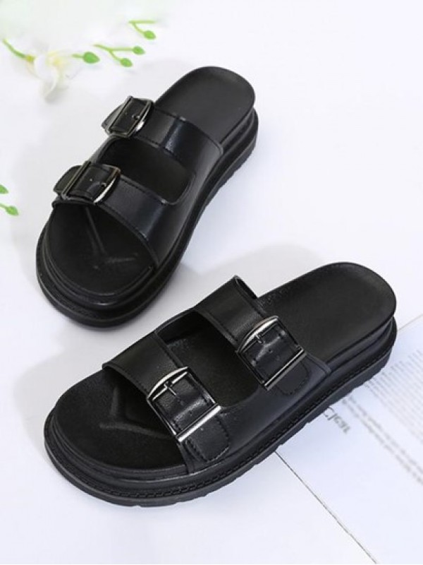 Platform Buckle Slide Sandals