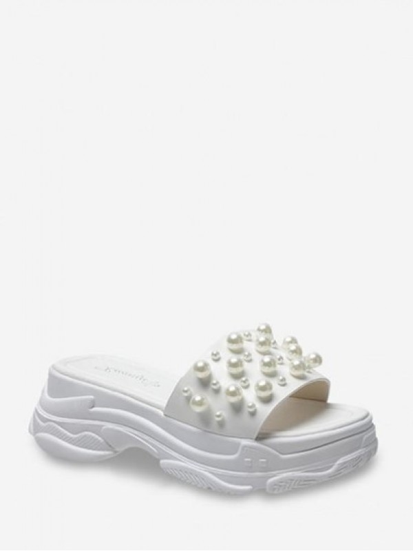 Faux Pearl Sporty Platform Slippers