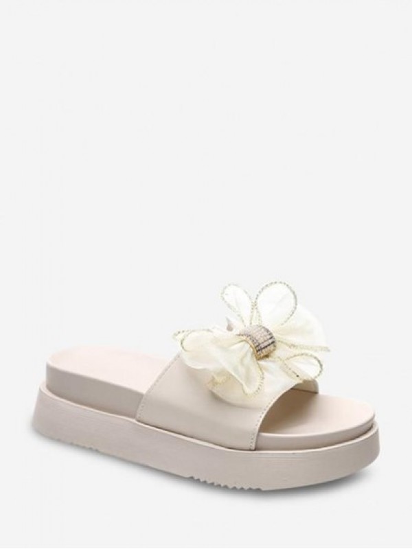 Gauze Bowknot Platform Slippers