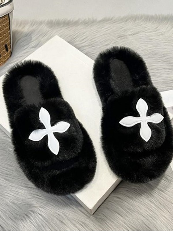 Fluffy Cross Open Toe Slippers