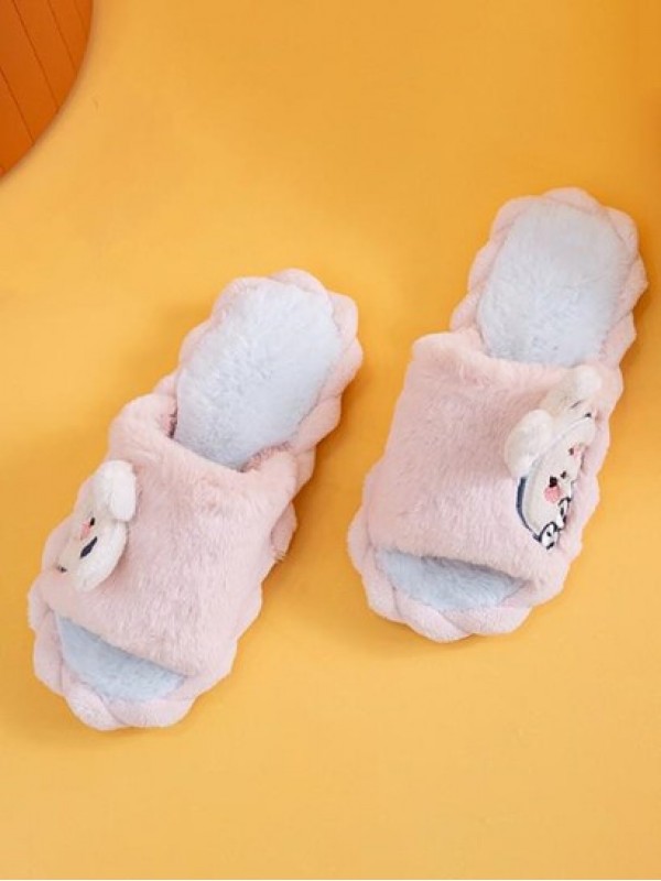 Rabbit Pattern Fluffy Faux Fur Slippers