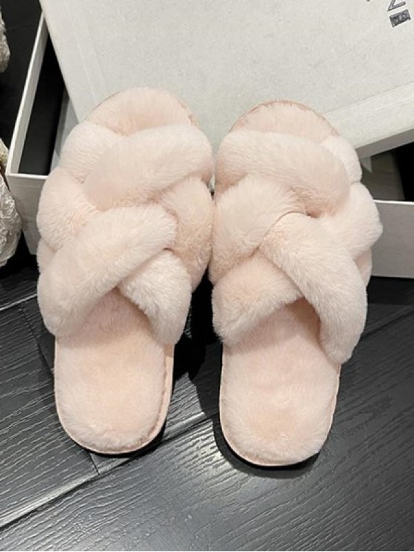 Cross Design Fluffy Slippers