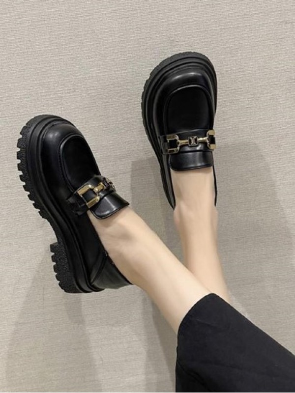 Chunky Heel Platform Slip-On Loafers