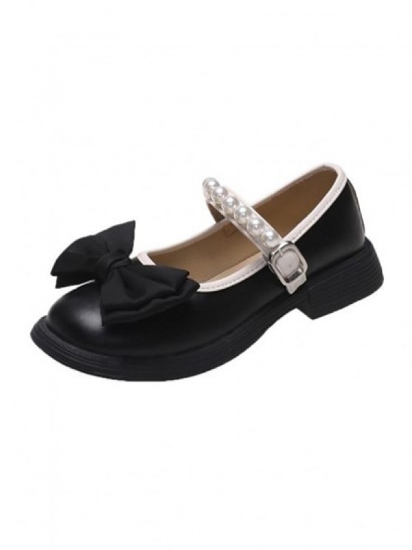 Bow Decor Faux Pearl Ankle Strap Mary Janes