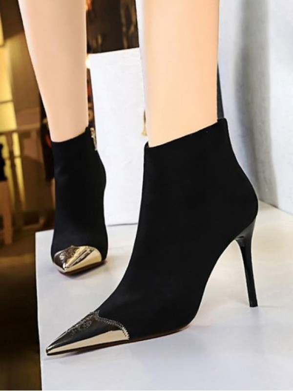 Metal Pointed Toe Suede Boots