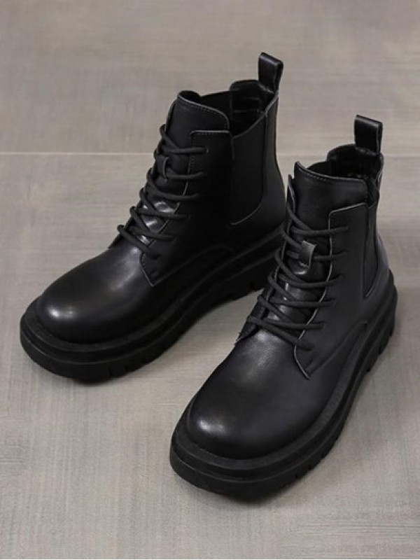 Pair Of Lace Up PU Combat Boots