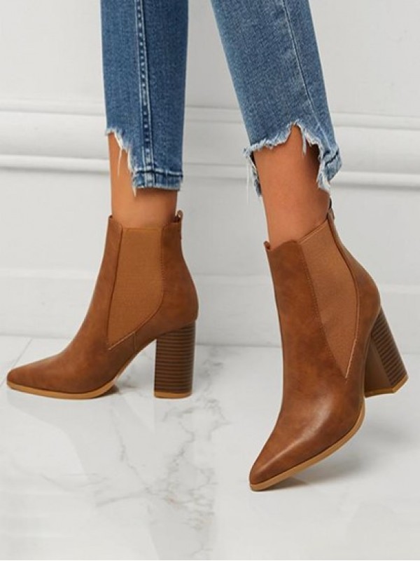 Chunky Heel Pointed Toe Chelsea Boots