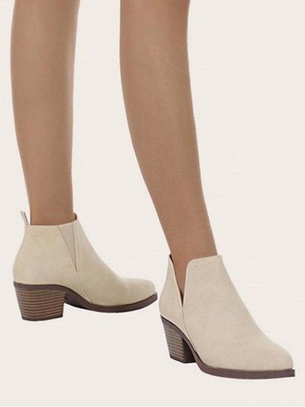 Chunky Heel V Cut Ankle Boots