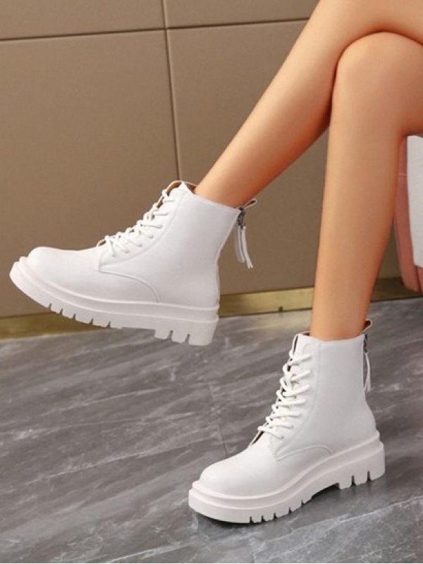 Lace Up Double Zip Back Combat Boots