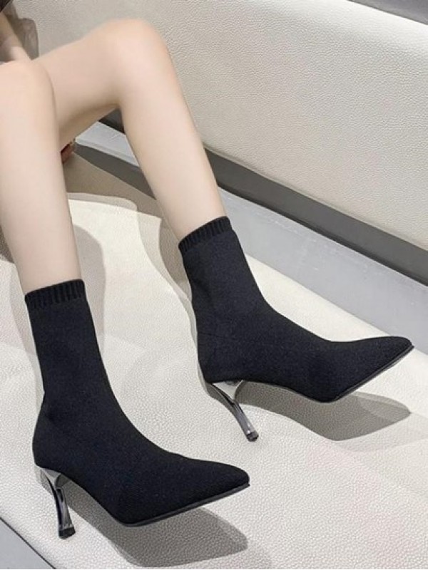 High Heel Pointed Toe Knit Sock Boots