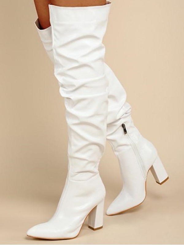 Over The Knee Ruched Chunky Heel Boots