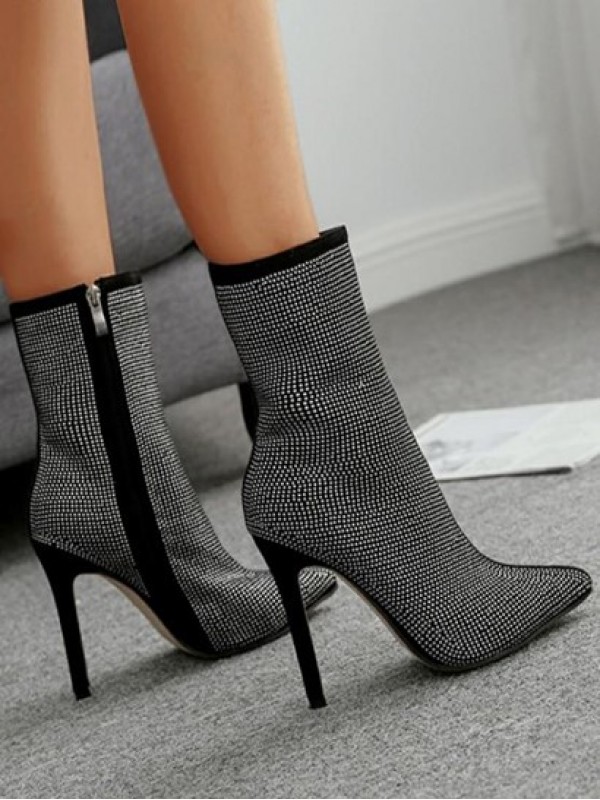 Rhinestone All Over Stiletto Heel Ankle Boots