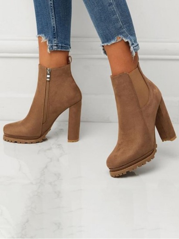 Chunky Heel Faux Suede Chelsea Boots