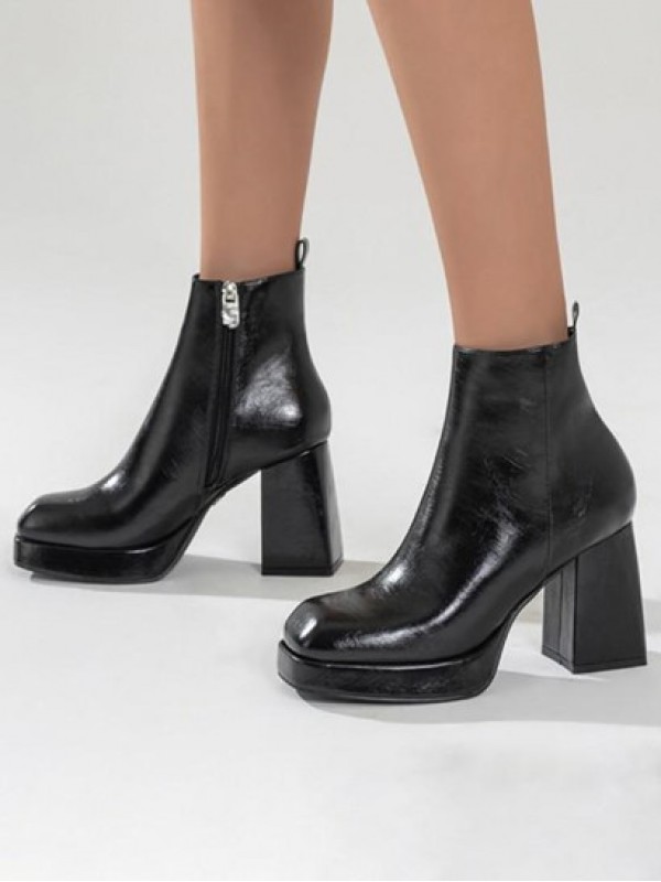 Square Toe Platform Chunky Heel Boots