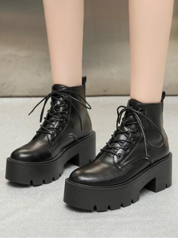 British Style Lace-up Front Combat Platform Boots