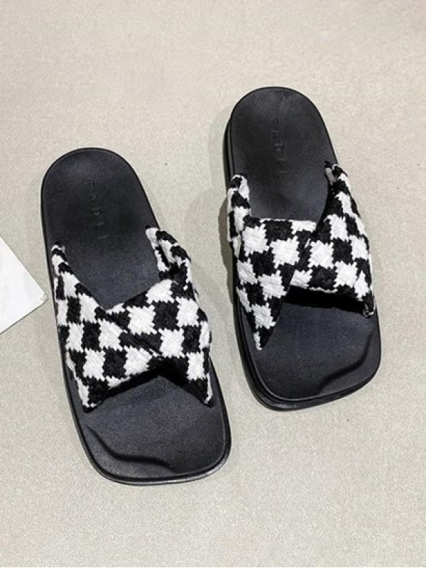 Knitting Plaid Cross Strap Flat Sandals