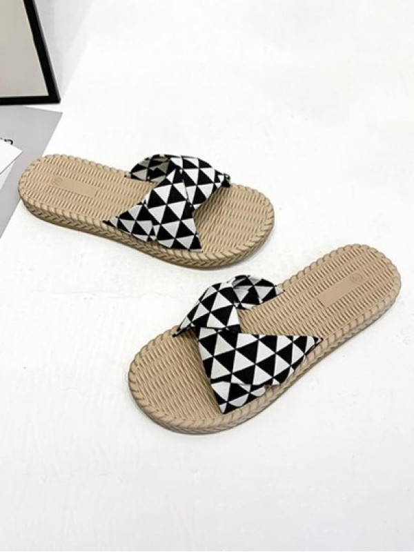 Zebra-stripe Print Cross Strap Flat Sandals