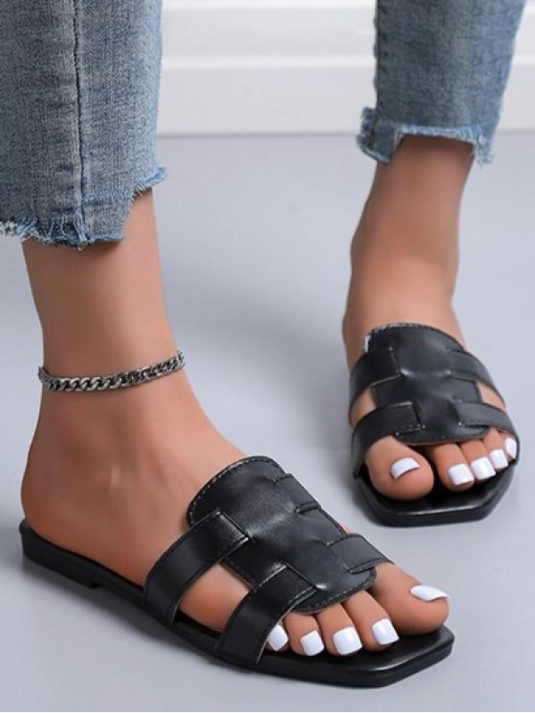 Solid Color Square Toes Sandals