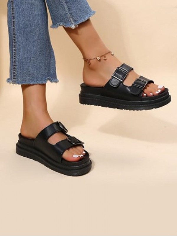 Platform Buckle Slide Sandals