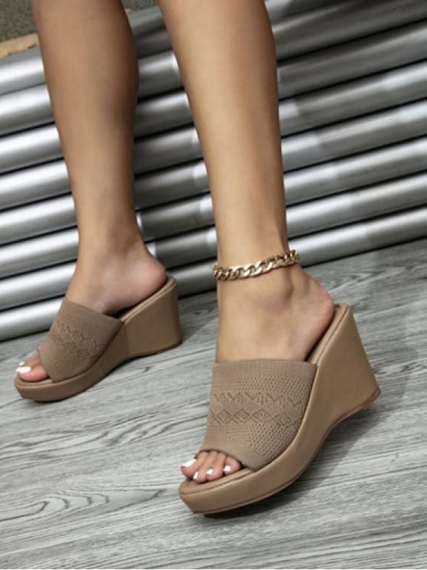 Knit Band Wedge Platform Open Toe Slider Sandals