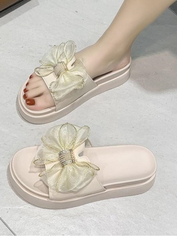 Gauze Bowknot Platform Slippers