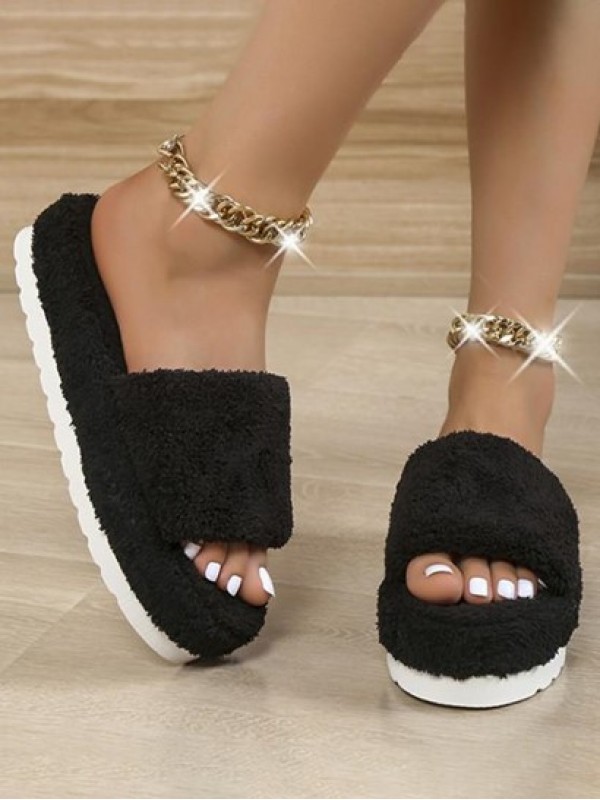 Fuzzy Open Toe Slippers