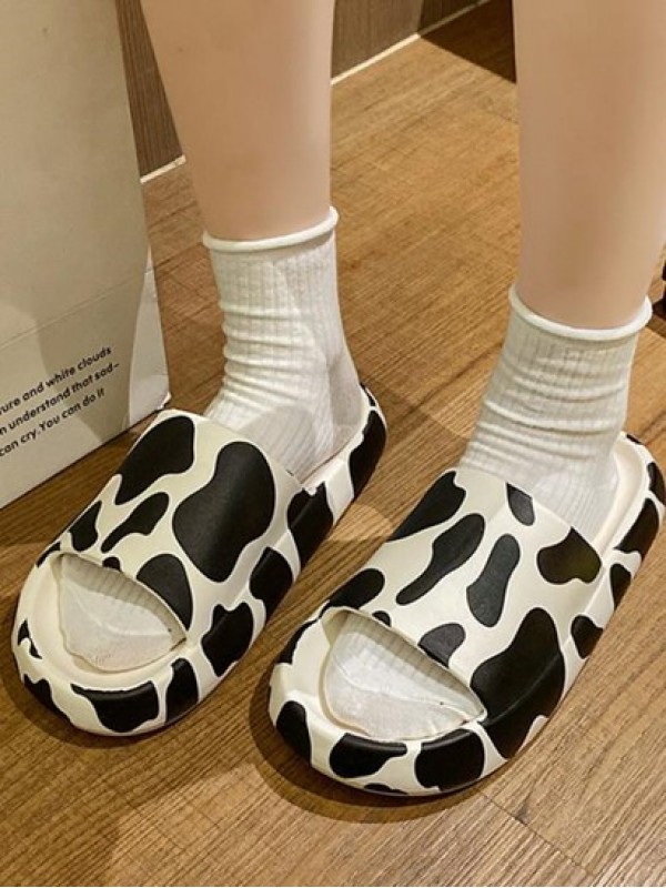 Cow Printed Thick Platform House Slippers