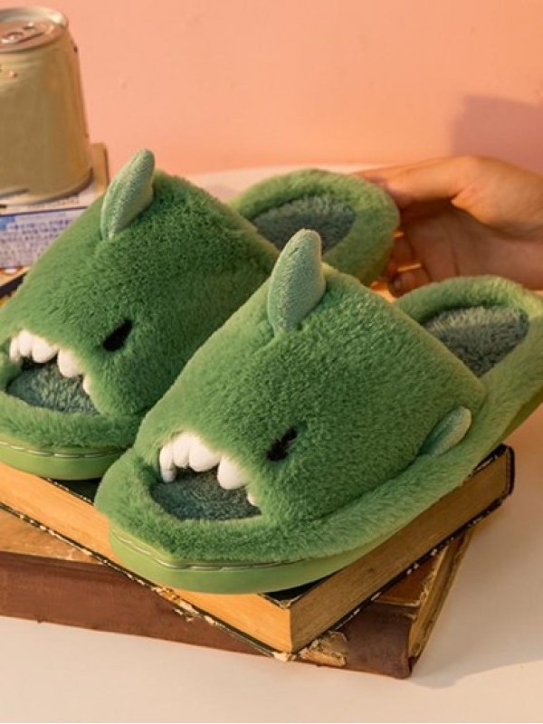 Couple Fluffy Shark Pattern Open Toe Slippers