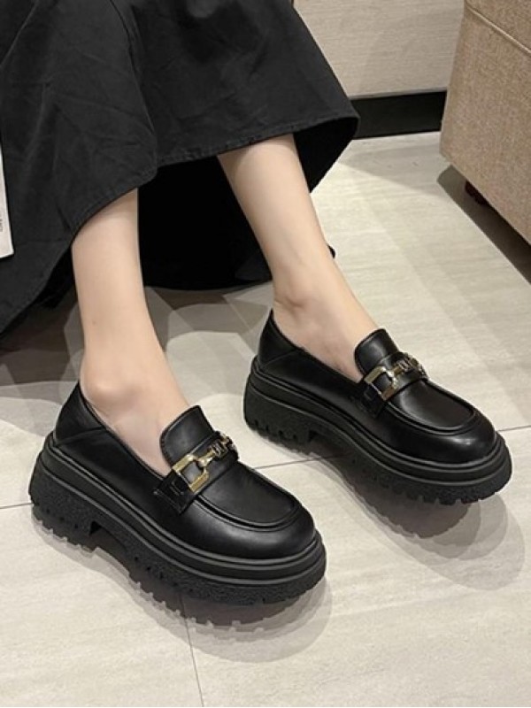 Chunky Heel Platform Slip-On Loafers