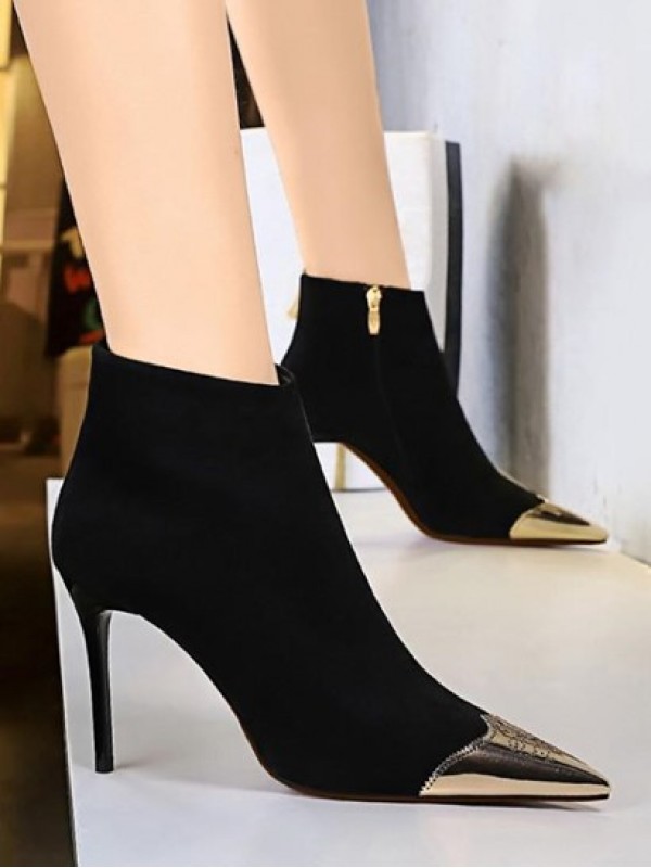 Metal Pointed Toe Suede Boots