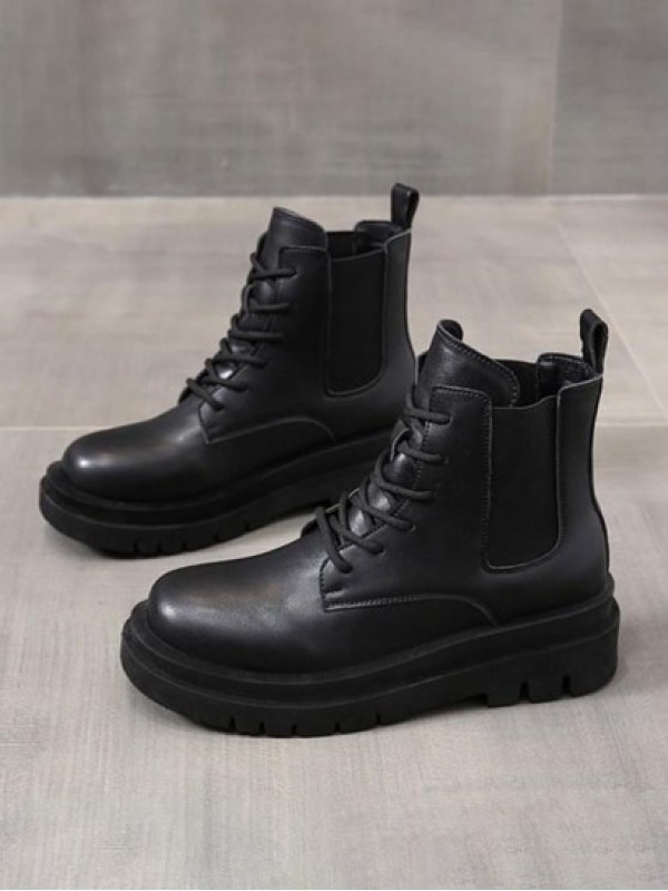 Pair Of Lace Up PU Combat Boots