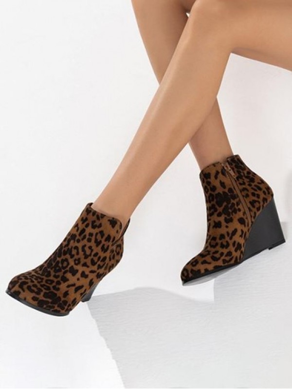 Faux Suede Wedge V-notch Boots