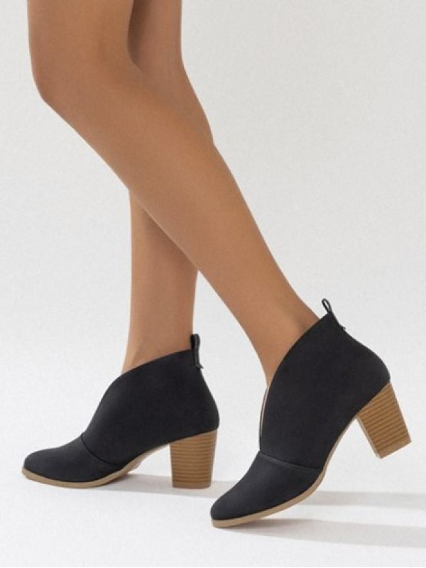 Chunky Heel V Cutout Ankle Boots