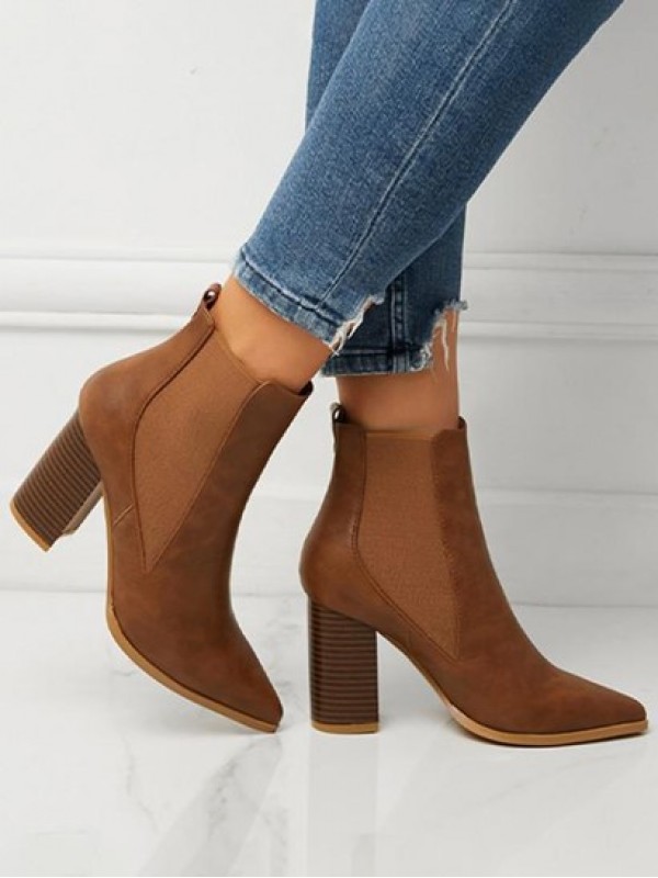 Chunky Heel Pointed Toe Chelsea Boots