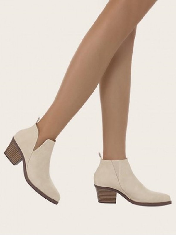 Chunky Heel V Cut Ankle Boots