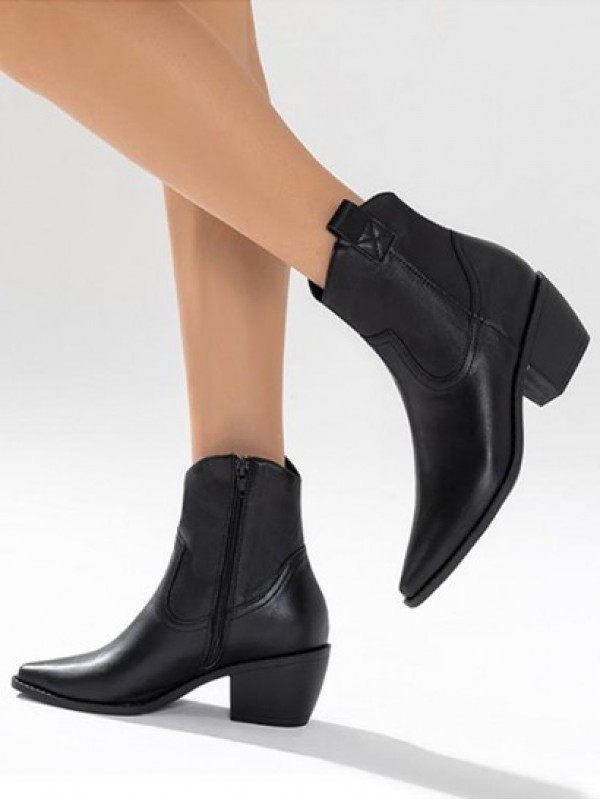 Pointed Toe Chunky Heel Western Ankle Boots