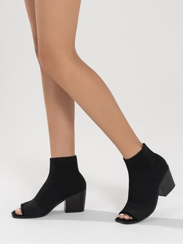 Peep Toe Chunky Heel Boots