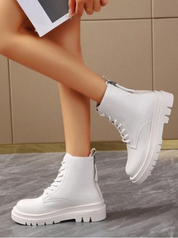 Lace Up Double Zip Back Combat Boots