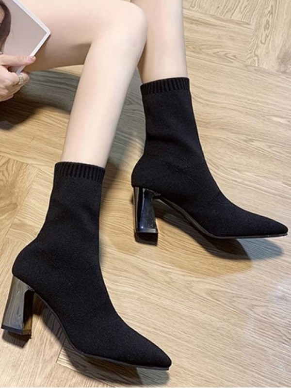 Chunky Heel Pointed Toe Ankle Boots