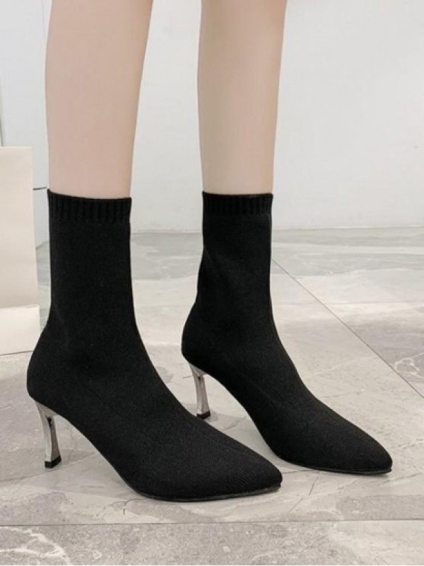 High Heel Pointed Toe Knit Sock Boots