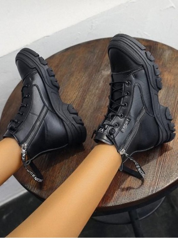 Lace Up Side Zip Combat Boots