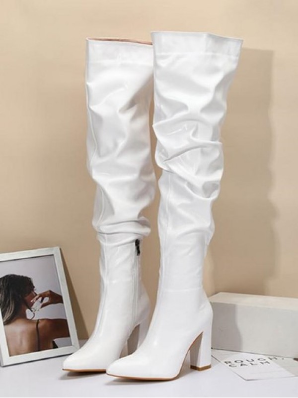 Over The Knee Ruched Chunky Heel Boots