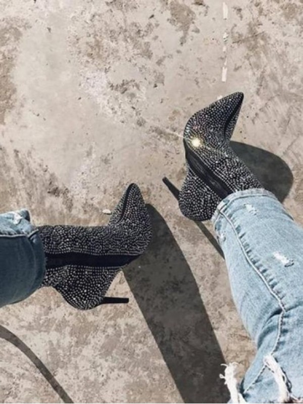 Rhinestone All Over Stiletto Heel Ankle Boots