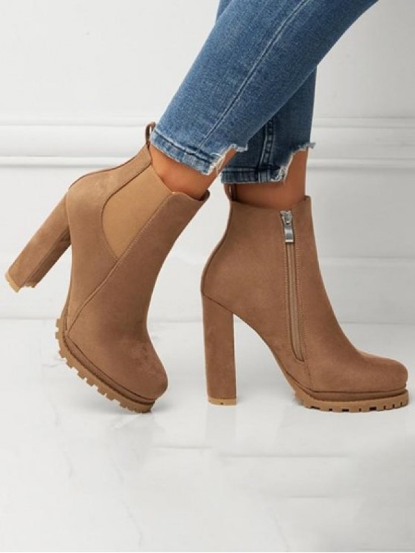 Chunky Heel Faux Suede Chelsea Boots